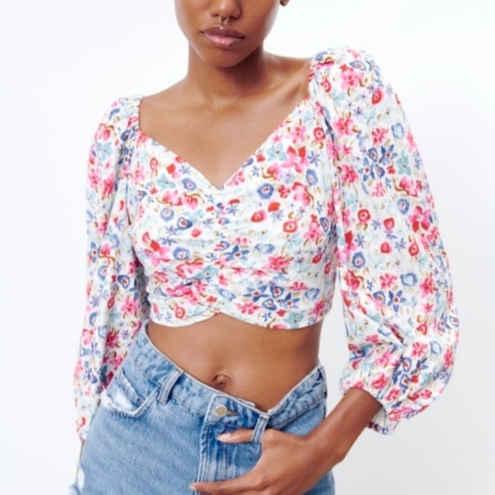 Zara linen blend floral top